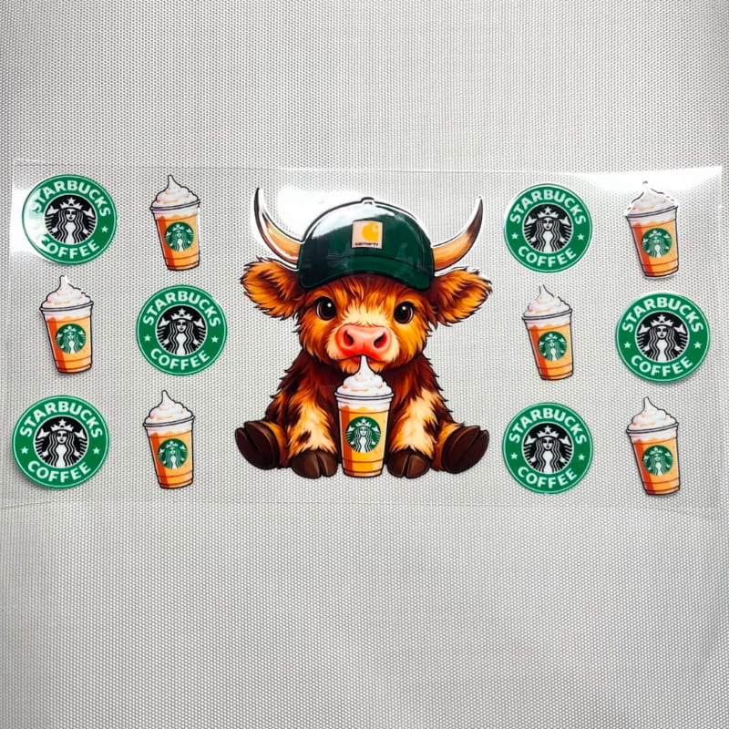 16oz UVDTF Cup Wraps, Drinking, Cow, Starbucks