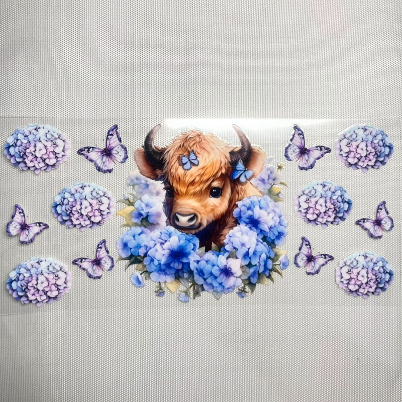 16oz UVDTF Cup Wraps, Cow, Flower