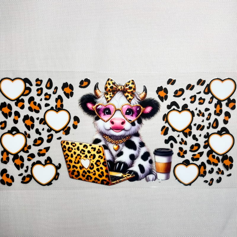 16oz UVDTF Cup Wraps, Drinking, Cow
