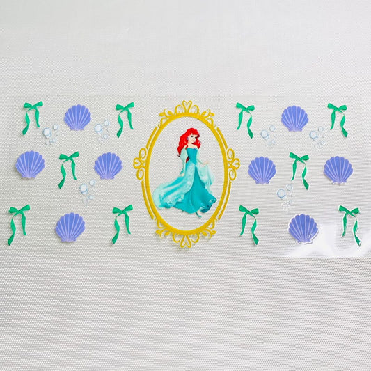 16oz UVDTF Cup Wraps,Cartoon Princess, Ariel & Mermaid
