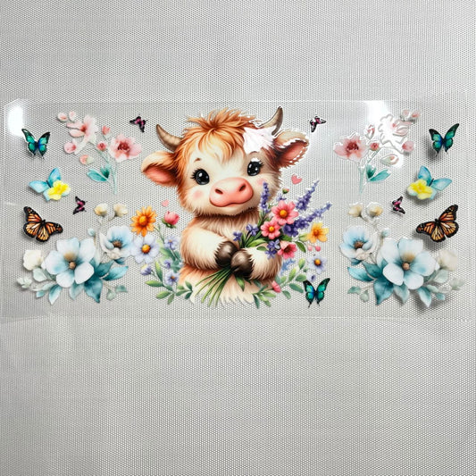 16oz UVDTF Cup Wraps, Cow With Flower