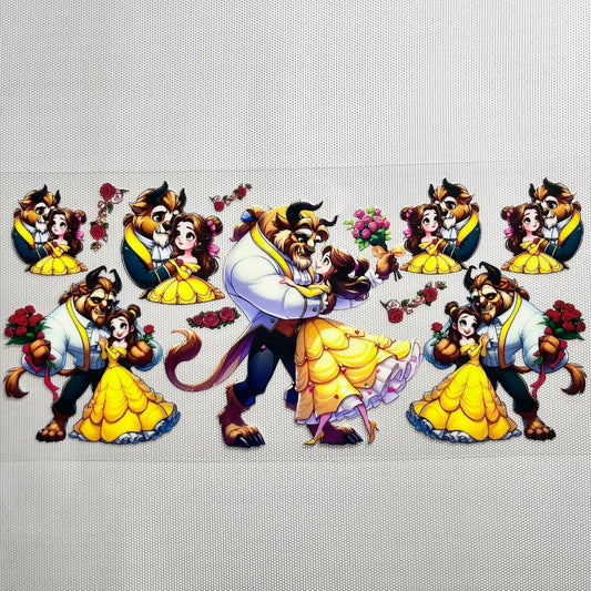 16oz UVDTF Cup Wraps, Cartoon Princess ,Bella, The Beauty and Beast
