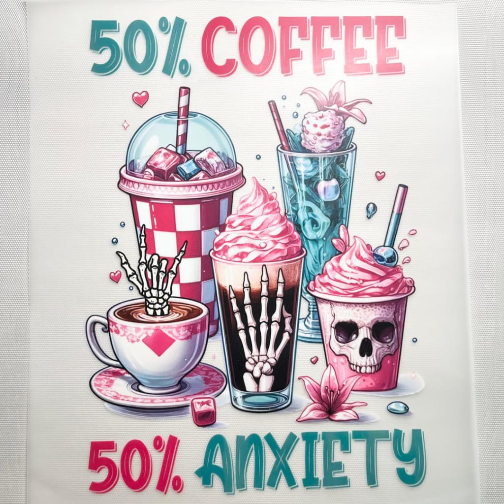 10inch Size DTF Heat Transfer ,Words & Coffee