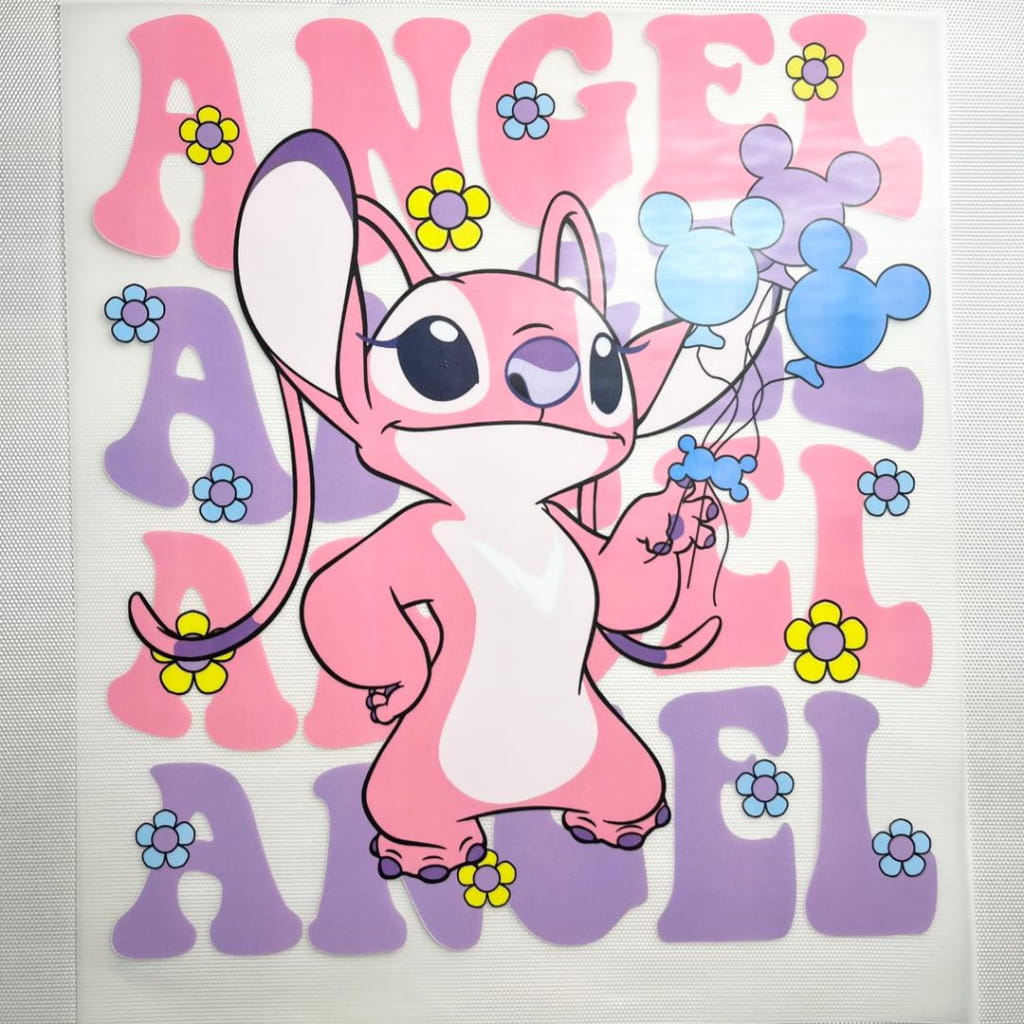 10inch Size DTF Heat Transfer ,Cartoon ,Pink Stitch , Angel