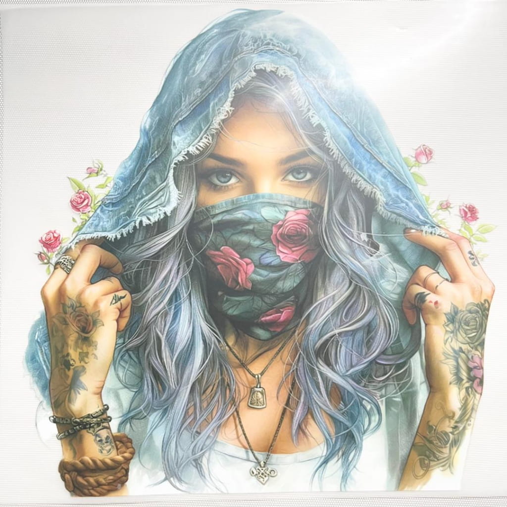 10inch Size DTF Heat Transfer, Tatto Girl