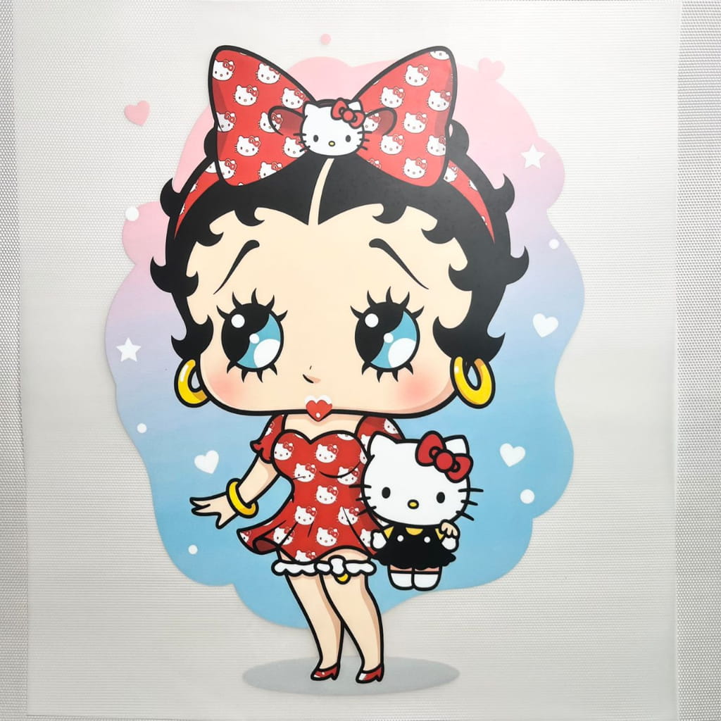 10inch Size DTF Heat Transfer, Cartoon ,Betty Boop with Hello Kiity