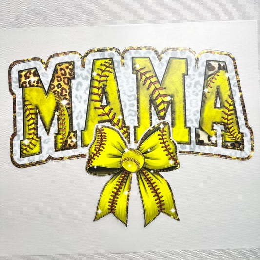 10inch Size DTF Heat Transfer, Softball Mama & Mother & Mom Bowknot