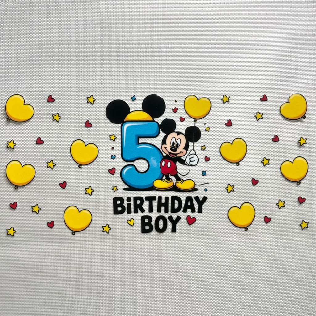 16oz UVDTF Cup Wraps, Cartoon ,Micky Happy Birthday Boy ,Age 1- 10