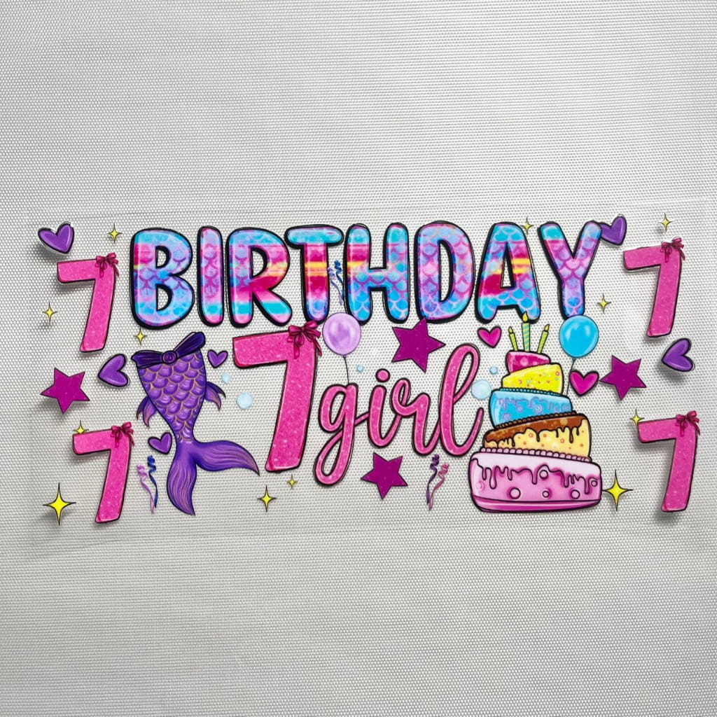 16oz UVDTF Cup Wraps, Cartoon ,Mermaid Happy Birthday Girl ,Age 1- 9