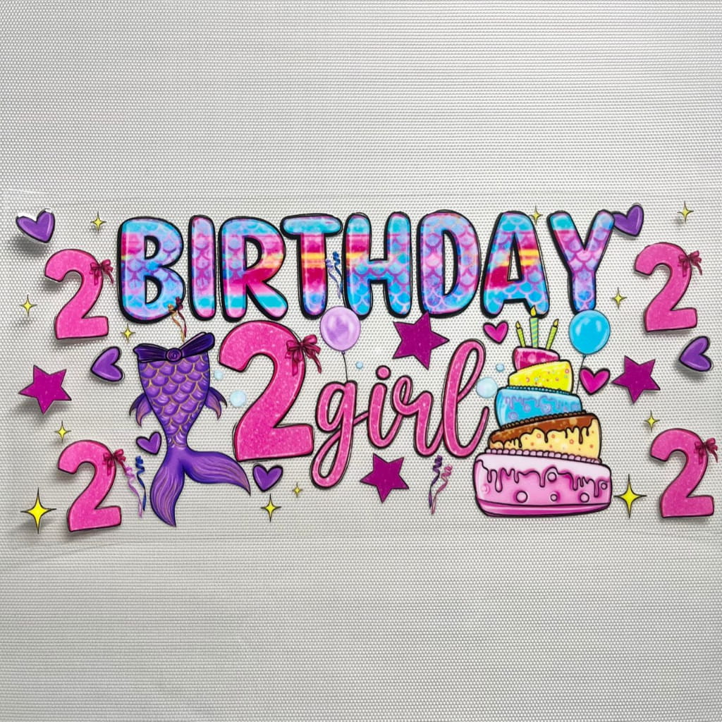 16oz UVDTF Cup Wraps, Cartoon ,Mermaid Happy Birthday Girl ,Age 1- 9