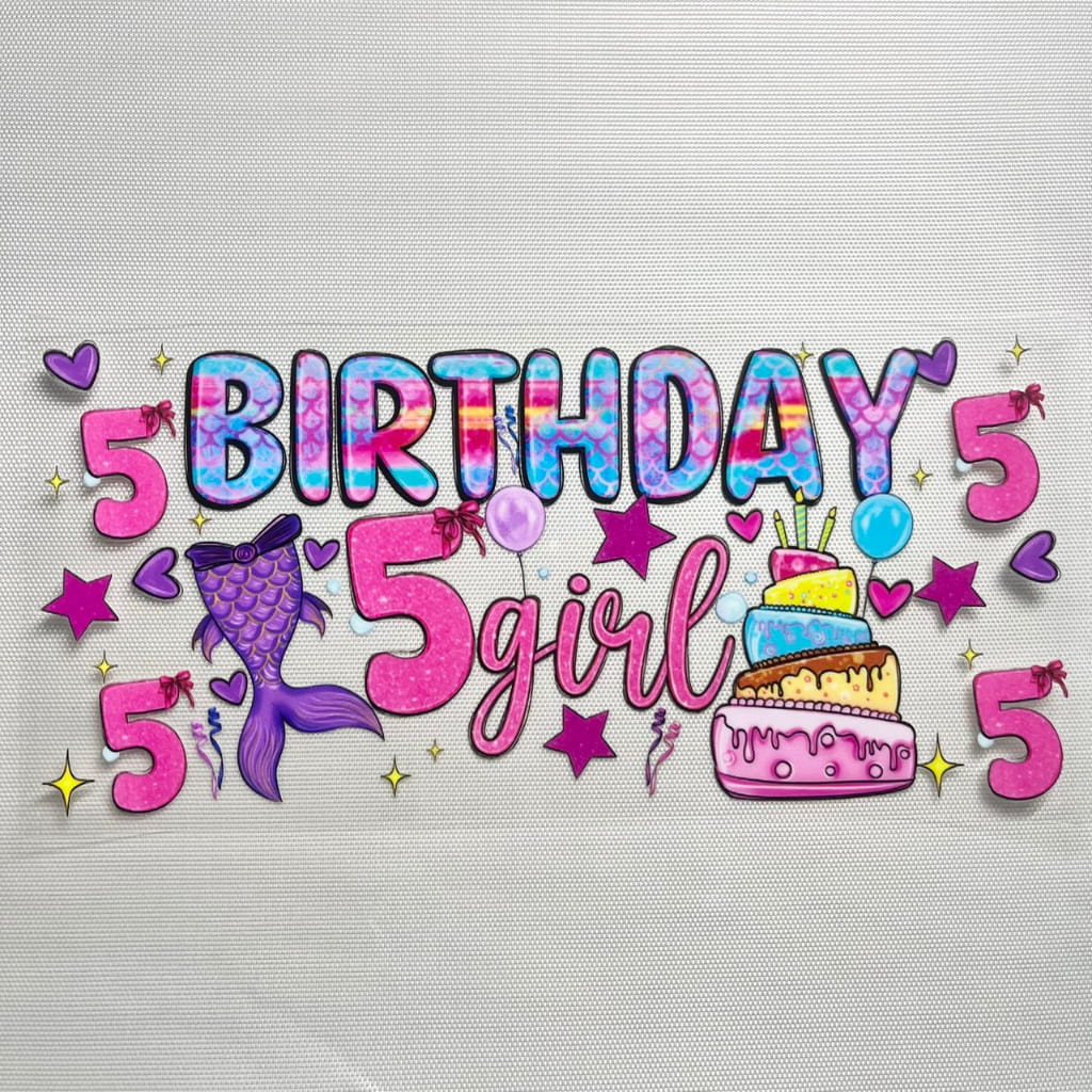 16oz UVDTF Cup Wraps, Cartoon ,Mermaid Happy Birthday Girl ,Age 1- 9