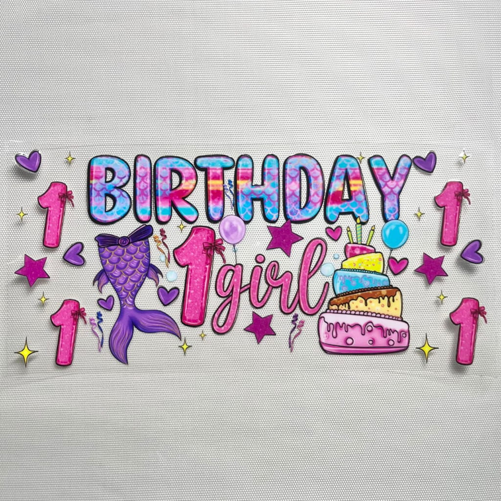 16oz UVDTF Cup Wraps, Cartoon ,Mermaid Happy Birthday Girl ,Age 1- 9