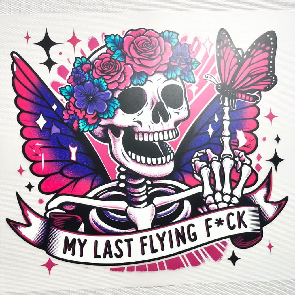 10inch Size DTF Heat Transfer, Bad Words ,Skull and Butterfly