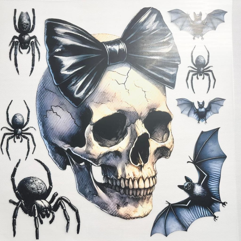 10inch Size DTF Heat Transfer ,Halloween ,Horroible ,Bownet & Bow