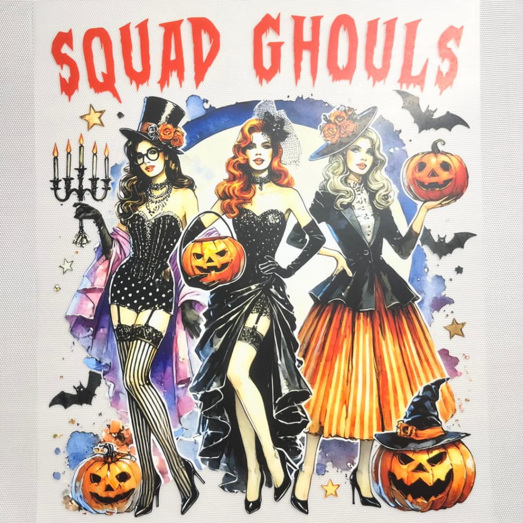 10inch Size DTF Heat Transfer, Halloween ,Horroible ,Pumpkin, SQUAD GHOULS