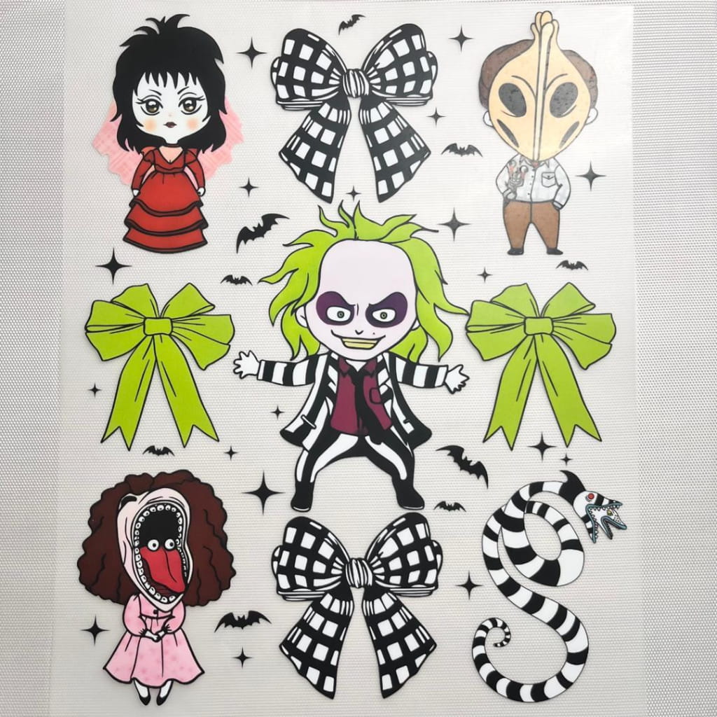 10inch Size DTF Heat Transfer, Halloween ,Horroible ,Bownet & Bow, Beetlejuice