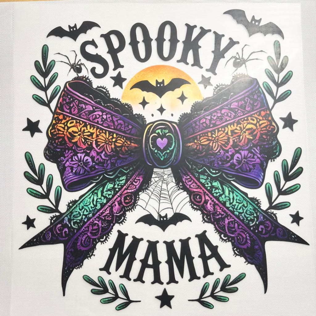 10inch Size DTF Heat Transfer, Halloween ,Horroible ,Bownet & Bow, Spooky Mama