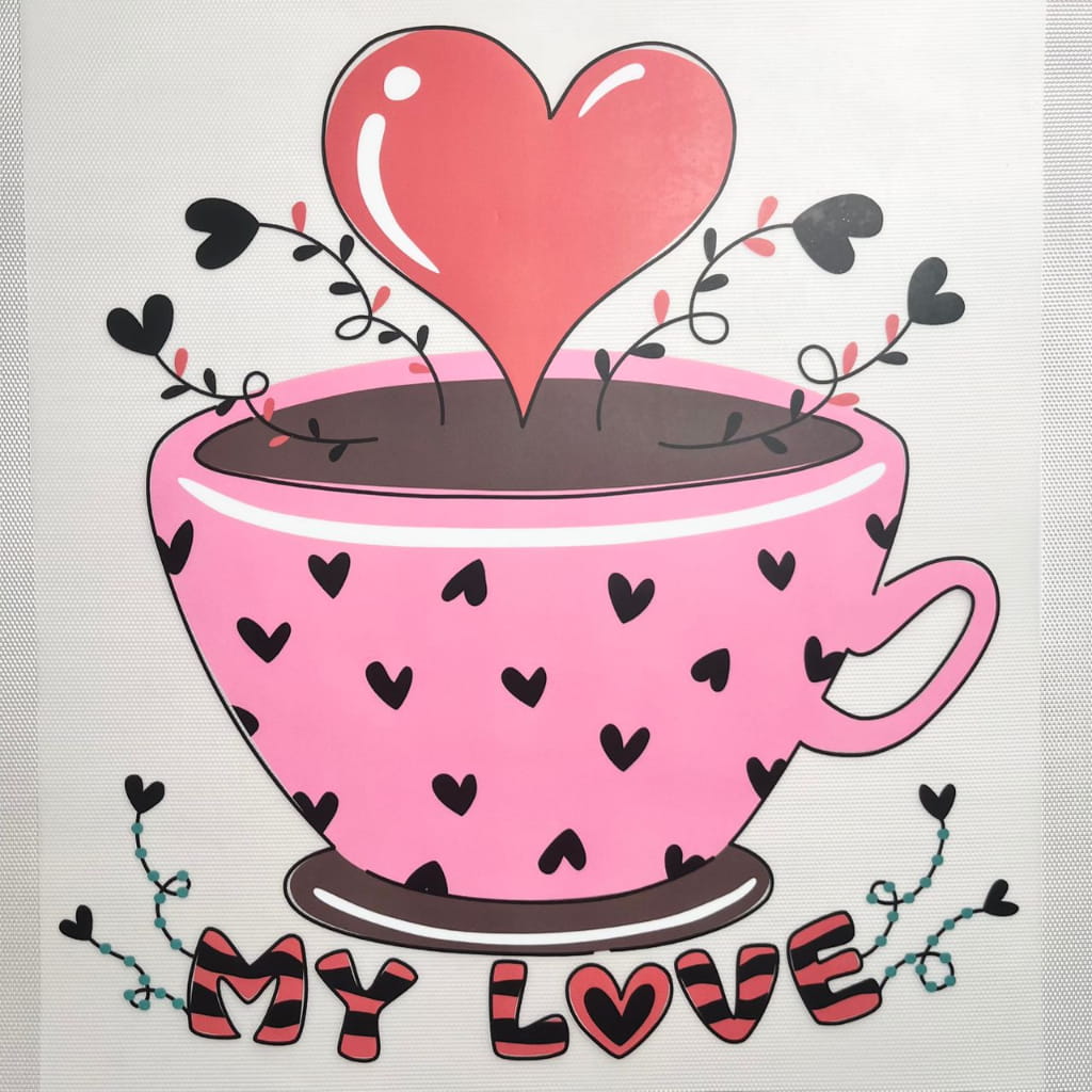 10inch Size DTF Heat Transfer, Coffee Cup , Love