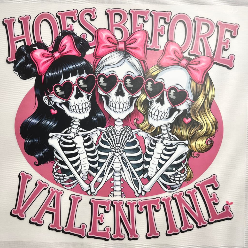 10inch Size DTF Heat Transfer, Valentine Skeleton
