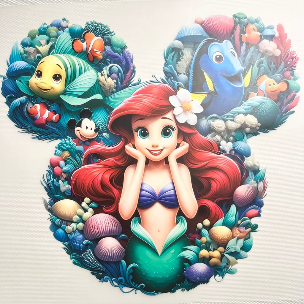 10inch Size DTF Heat Transfer,Cartoon ,Princess , Ariel & Mermaid