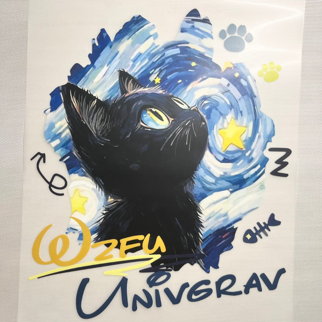 10inch Size DTF Heat Transfer, Black Cat