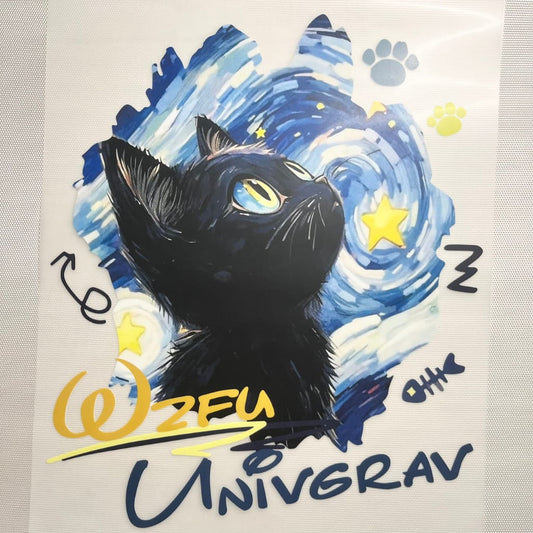10inch Size DTF Heat Transfer, Black Cat