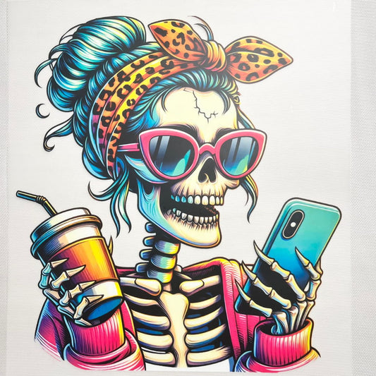 10inch Size DTF Heat Transfer, Cartoon ,Skeleton Coffee
