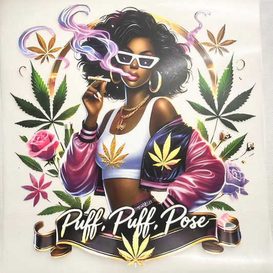 10inch Size DTF Heat Transfer, Smoke Lady ,420 ,Green Leave
