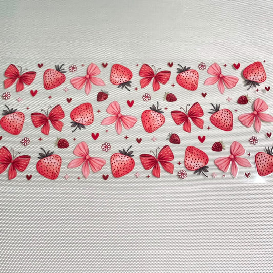 16oz UVDTF Cup Wraps, Fruit , Strawberry With Bow & Bowknot