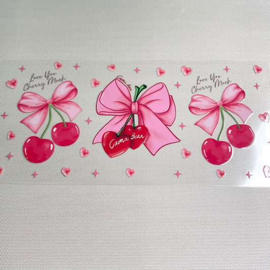 16oz UVDTF Cup Wraps, Fruit , Cherry With Bow & Bowknot