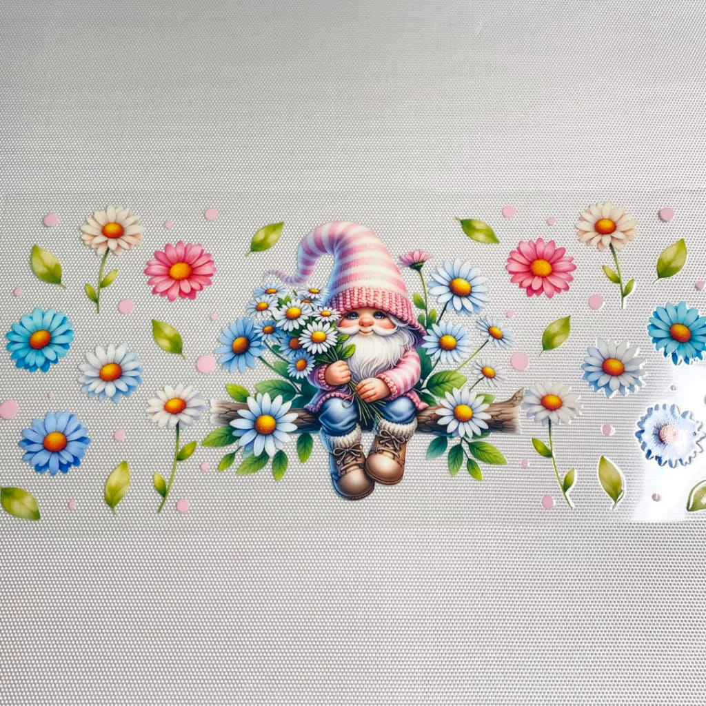 16oz UVDTF Cup Wraps,Gnome & Dwarf With Daisy Flower