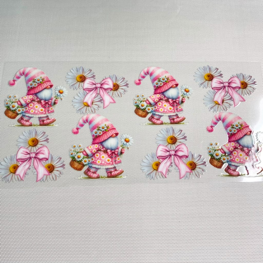 16oz UVDTF Cup Wraps,Gnome & Dwarf With Daisy Flower & Bow