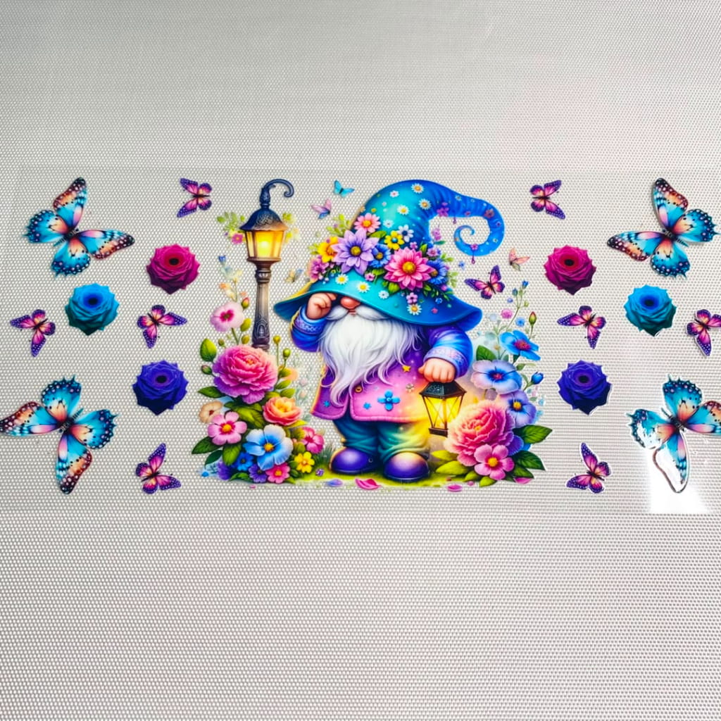 16oz UVDTF Cup Wraps,Gnome & Dwarf With Flower and Butterfly