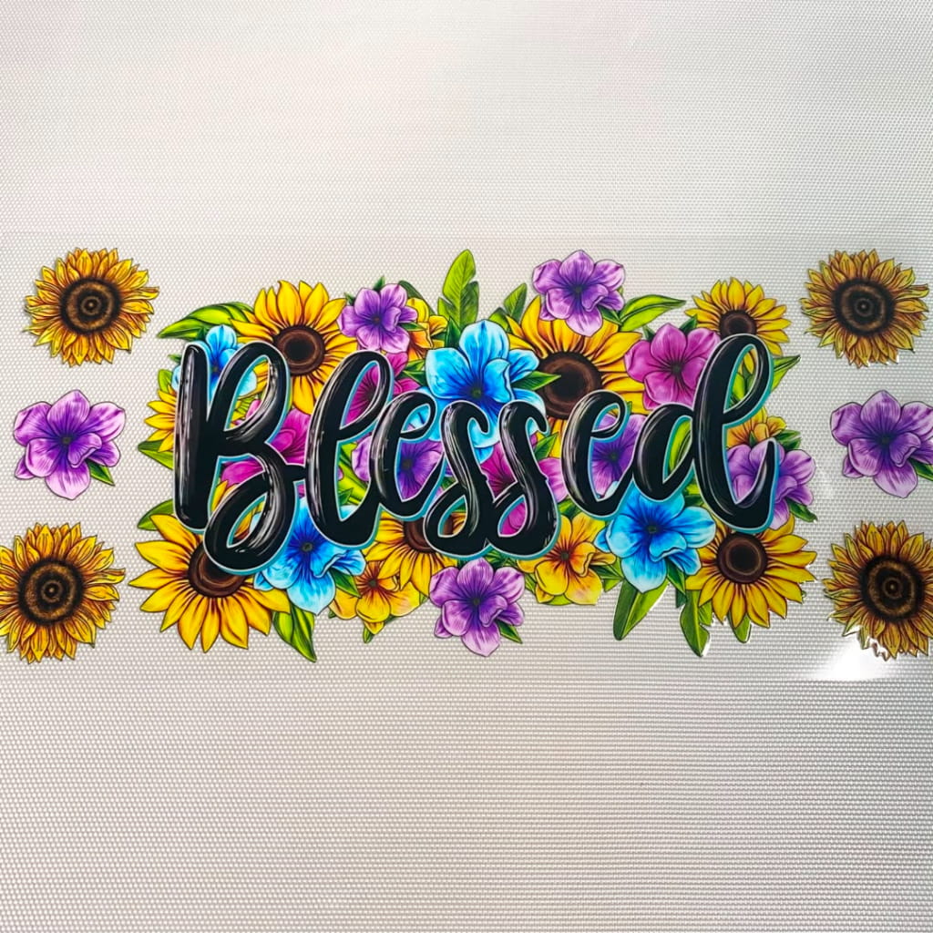 16oz UVDTF Cup Wraps,Words , Blessed With Sunflower