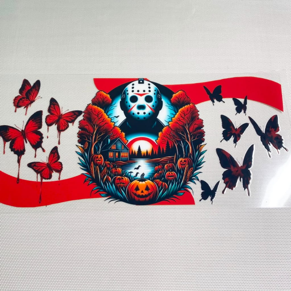 16oz UVDTF Cup Wraps,Cartoon , Halloween ,Horrible ,Spooky Vibes, jason voorhees