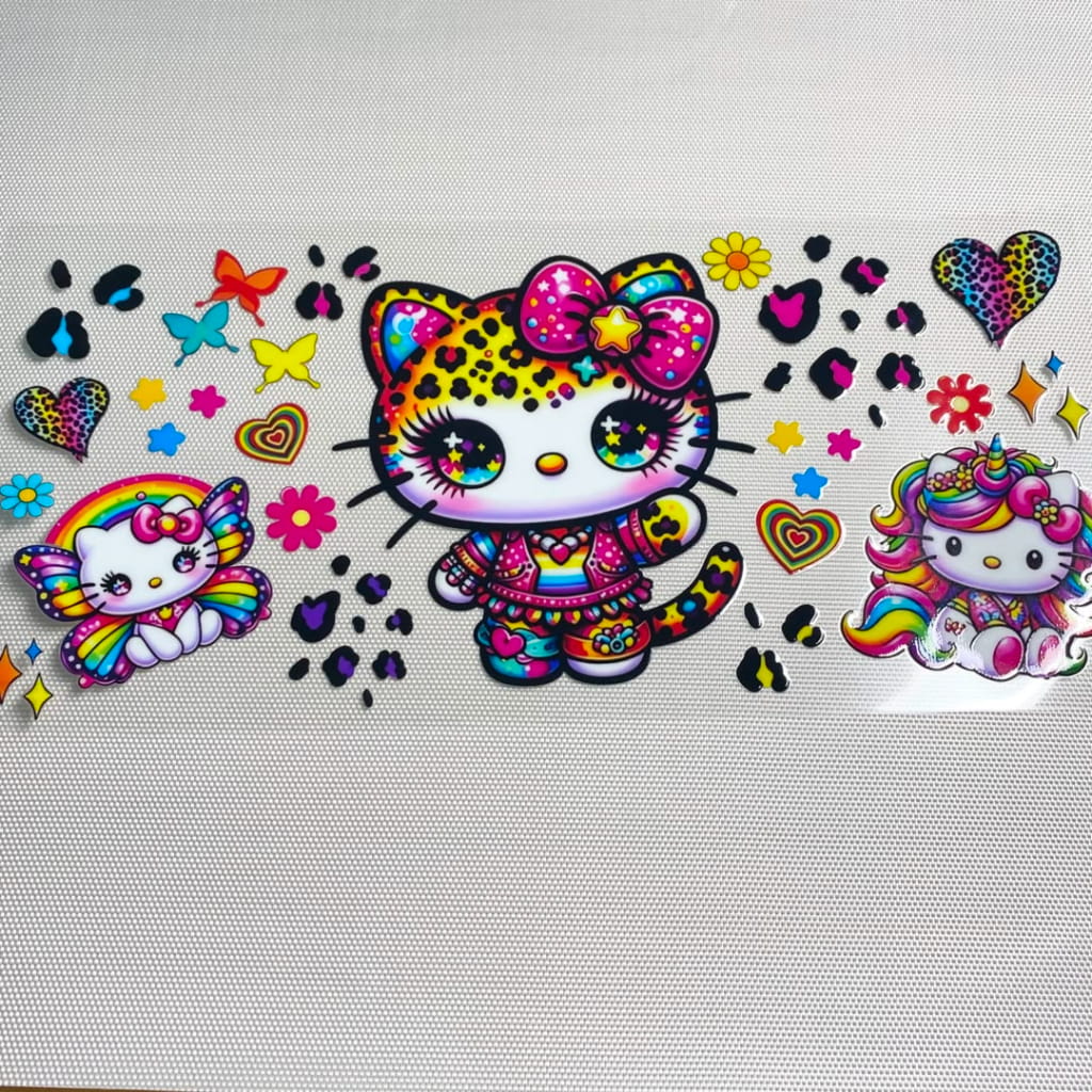 16oz UVDTF Cup Wraps,Cartoon ,Lisa Frank Hello Kitty
