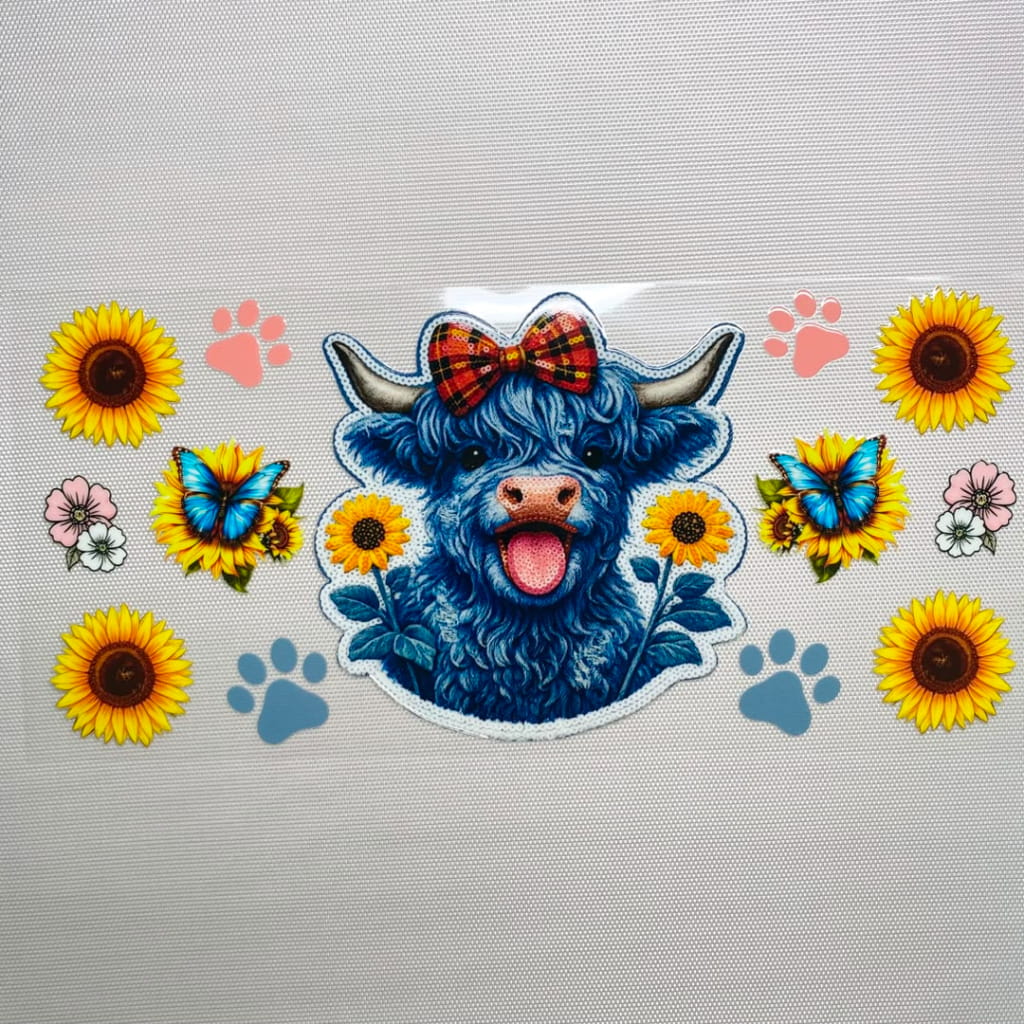 16oz UVDTF Cup Wraps, Animal , Cow With Sunflower