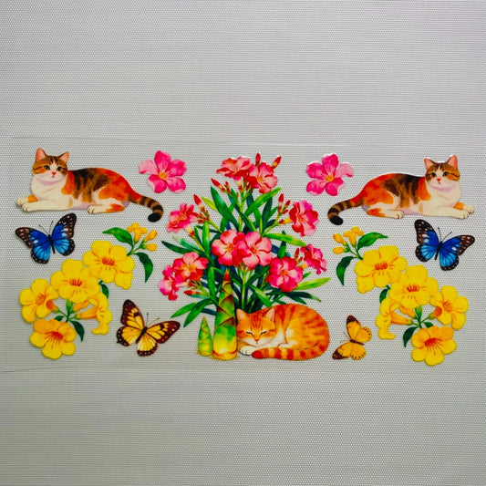 16oz UVDTF Cup Wraps, Cute Cat With Butterfly and Flowers