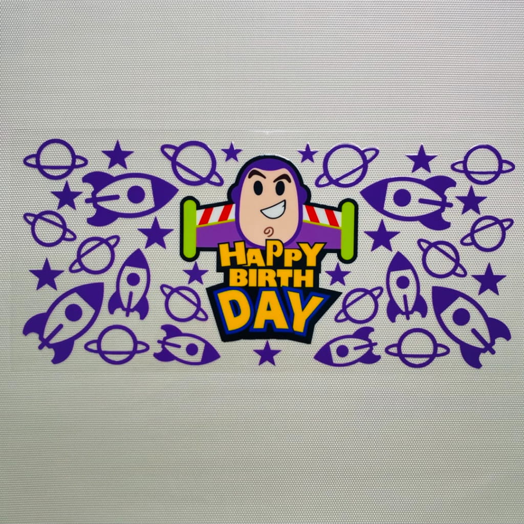 16oz UVDTF Cup Wraps, Cartoon, Toy Story ,Happy Birthday Buzz