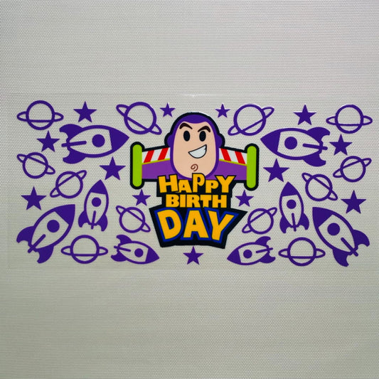 16oz UVDTF Cup Wraps, Cartoon, Toy Story ,Happy Birthday Buzz