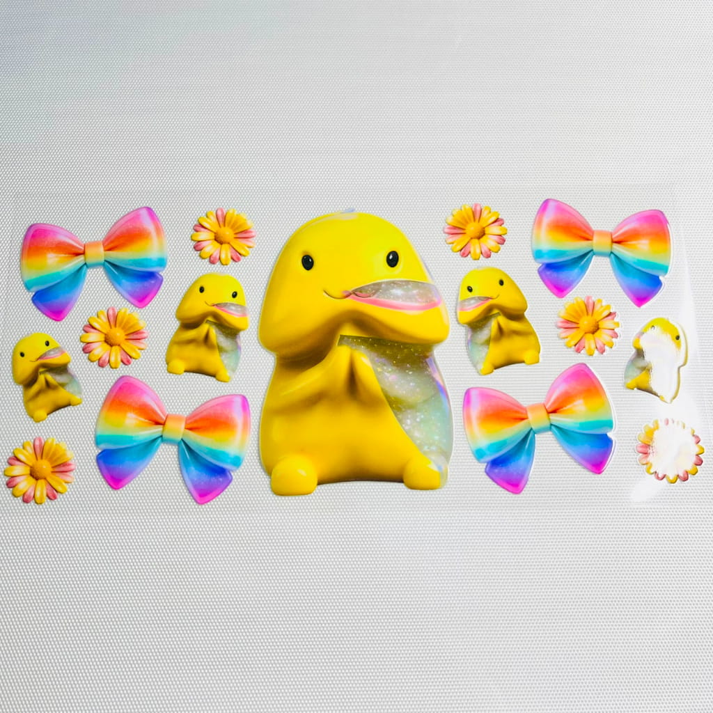 16oz UVDTF Cup Wraps, Novelty Squishy Character ,Funny Yellow Squish Toy