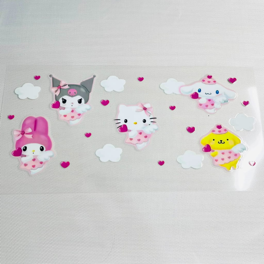 16oz UVDTF Cup Wraps, Cartoon ,Sanrio Family , Hello Kitty & Kuromi & Melody & Cinnamoroll