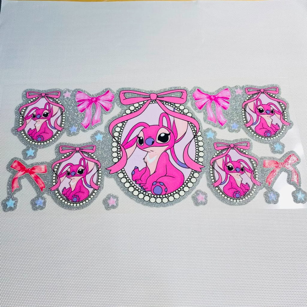 16oz UVDTF Shiny Glitter Cup Wraps, Water Proof ,Cartoon , Stitch