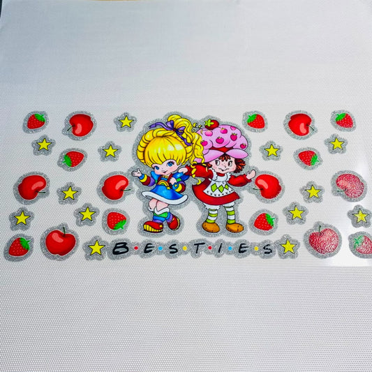 16oz UVDTF Shiny Glitter Cup Wraps, Water Proof ,Cartoon ,Strawberry Shortcake