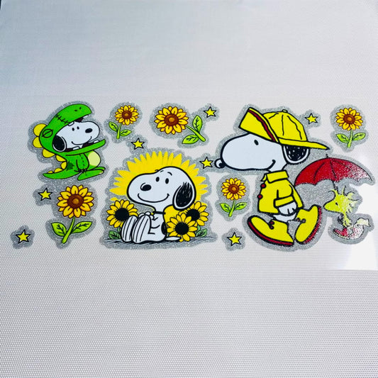 16oz UVDTF Shiny Glitter Cup Wraps, Water Proof ,Cartoon ,Snoopy