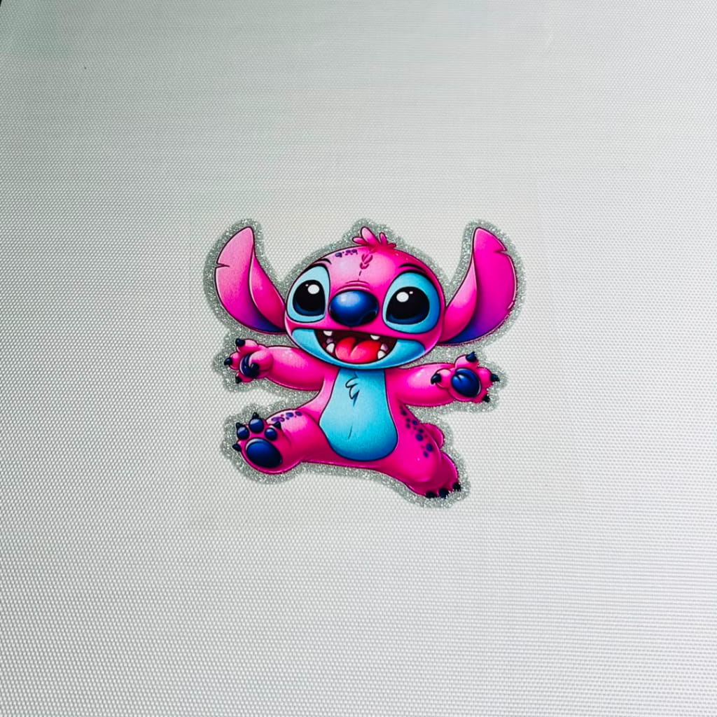 4inch Decals Shiny Glitter Cup Wraps, Water Proof,Cartoon ,Pink Stitch, Angel