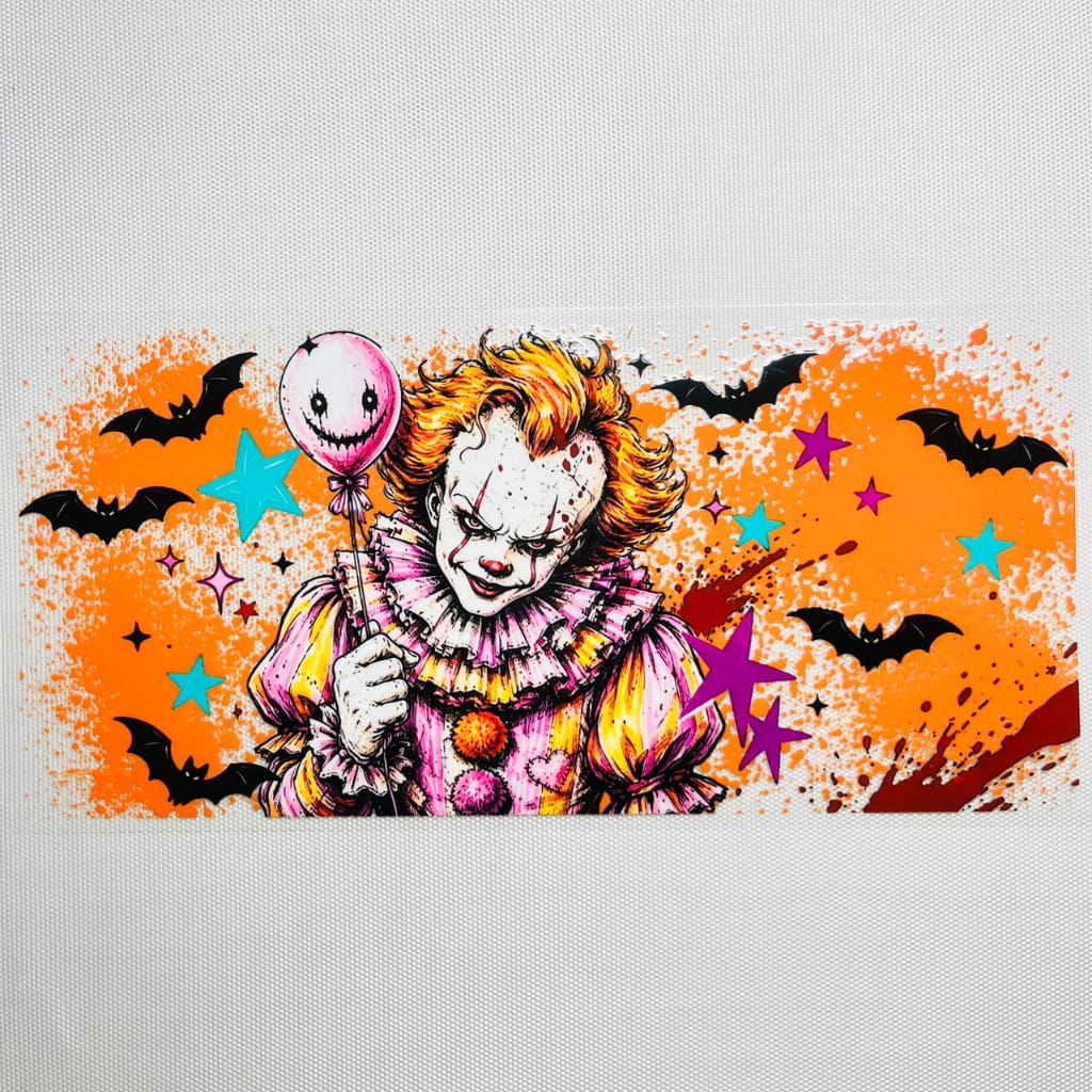 16oz UVDTF Cup Wraps,Halloween, Horroible, Spooky Vibes, Pennywise
