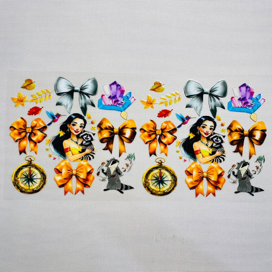 16oz UVDTF Cup Wraps ,Cartoon ,Princess, Pocahontas