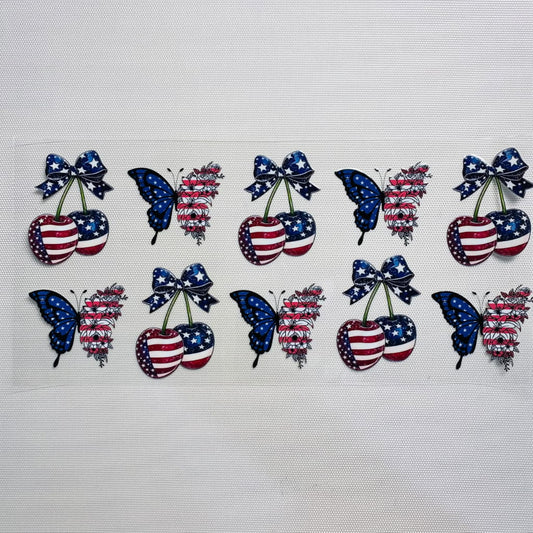 16oz UVDTF Cup Wraps, USA & America Flag ,Bow & Bowknot, Cherry