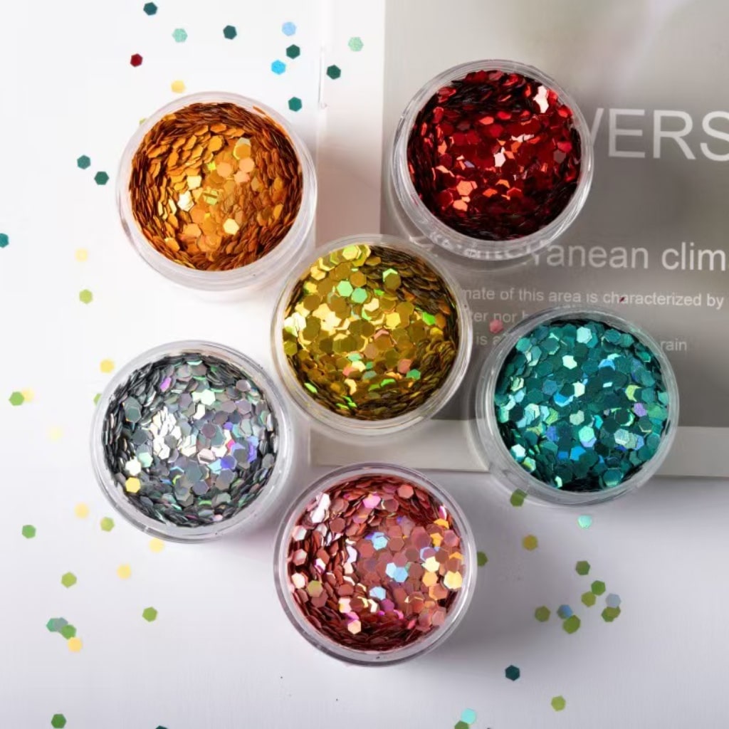 Flash Laser Hexagonal Sequins,Glitter Decorative Floral 2.5mm Sequins,1 bag 20g ,10 Colors